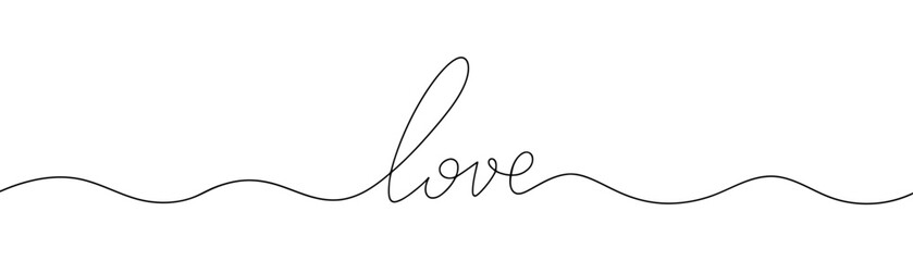 Continuous one line drawing of inscription - love. Valentines Day concept.