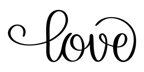 Calligraphic lettering inscription - love on white background