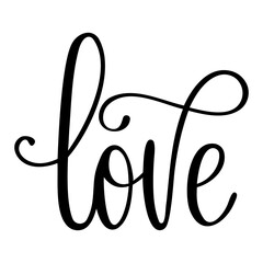 Calligraphic lettering inscription - love on white background