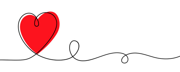Heart hand drawn. Heart continuous line drawing. Single contour heart for love design. Single line art sketch heart. Symbol love. Simplicity sign isolated on white background. Vector illustration