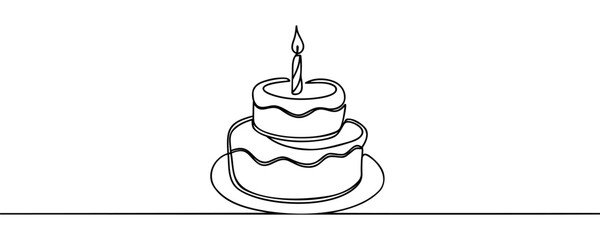 Elegant Birthday Cake continuous one line drawing doodle vector illustration