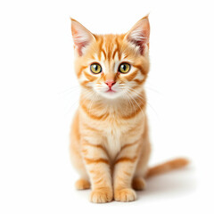 Obraz premium Charming Orangey Tabby Kitten with Striking Eyes Sitting Gracefully Against a Clean White Backdrop