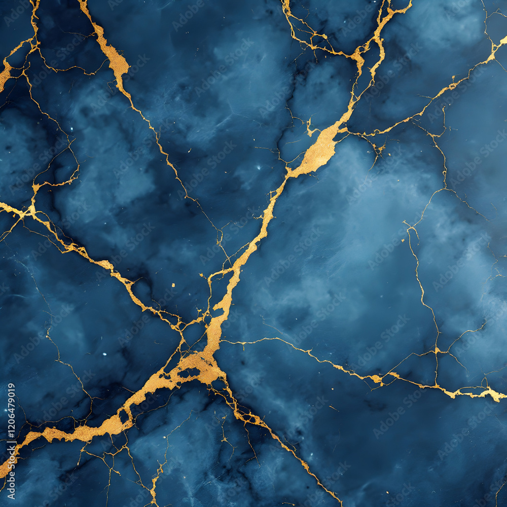 Poster elegant abstract image with deep blue background and striking golden veins radiating complexity