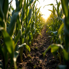 Golden Hour Over Cornfields: A Serene Exploration of Nature's Bounty and Rural Beauty