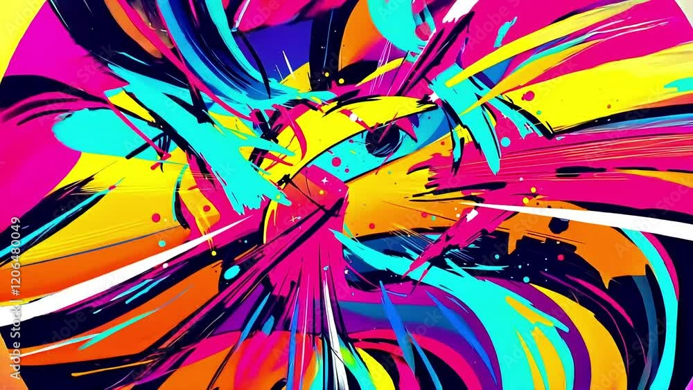 Aufkleber dynamic abstract colorful splash art with geometric lines and vibrant color palette