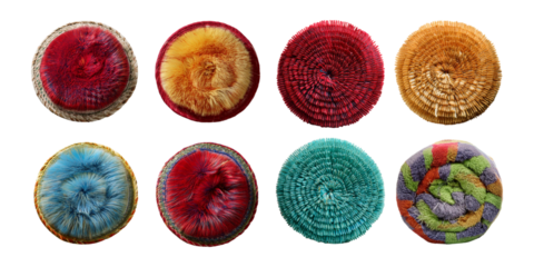Colorful Handcrafted Textile Circular Designs, PNG set collection, isolated on transparent background