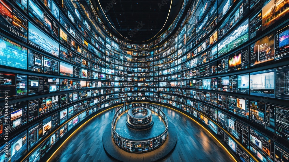 Poster immersive digital environment: a multitude of screens displaying diverse video content