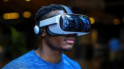 Immersive Virtual Reality Experience in Urban Setting: Young Man Exploring Digital Worlds