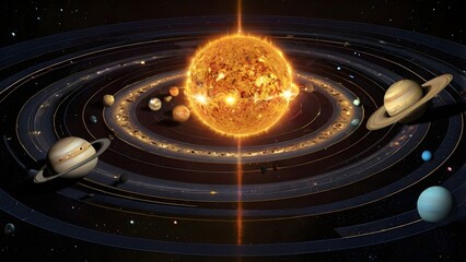 A solar system with planets in orbit, 