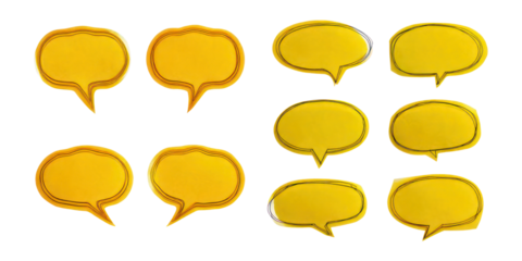 Bright Yellow Speech Bubbles for Communication Concept,PNG set collection, isolated on transparent background