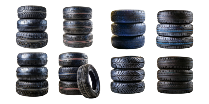 Stacked Tires on Isolated , PNG set collection, isolated on transparent background