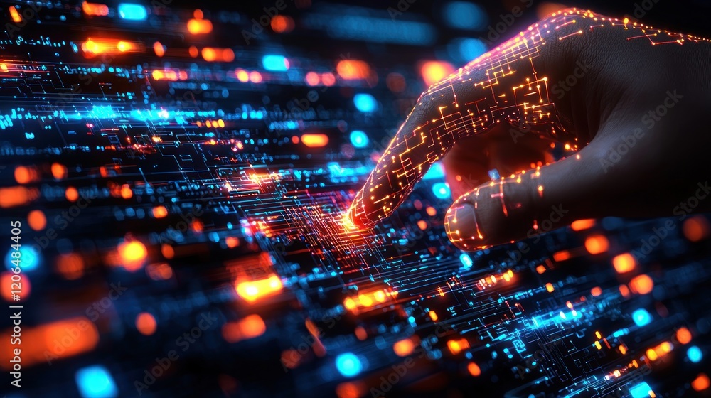 Aufkleber interacting with digital data streams: a futuristic visualization of technology and innovation