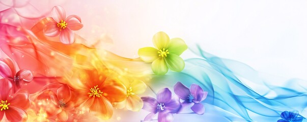 Obraz premium Colorful flowers emerging from abstract rainbow smokes