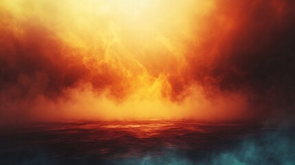 Obraz premium Dramatic orange and teal clouds filling the sky above water surface