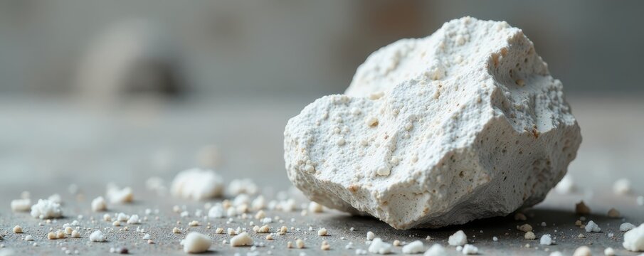 White chunk of rock phosphate with a rough surface, white specks, fossil, phosphorite