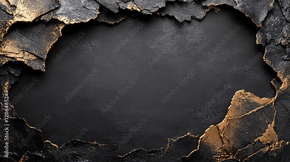 Poster black and gold stone background creating an empty oval frame