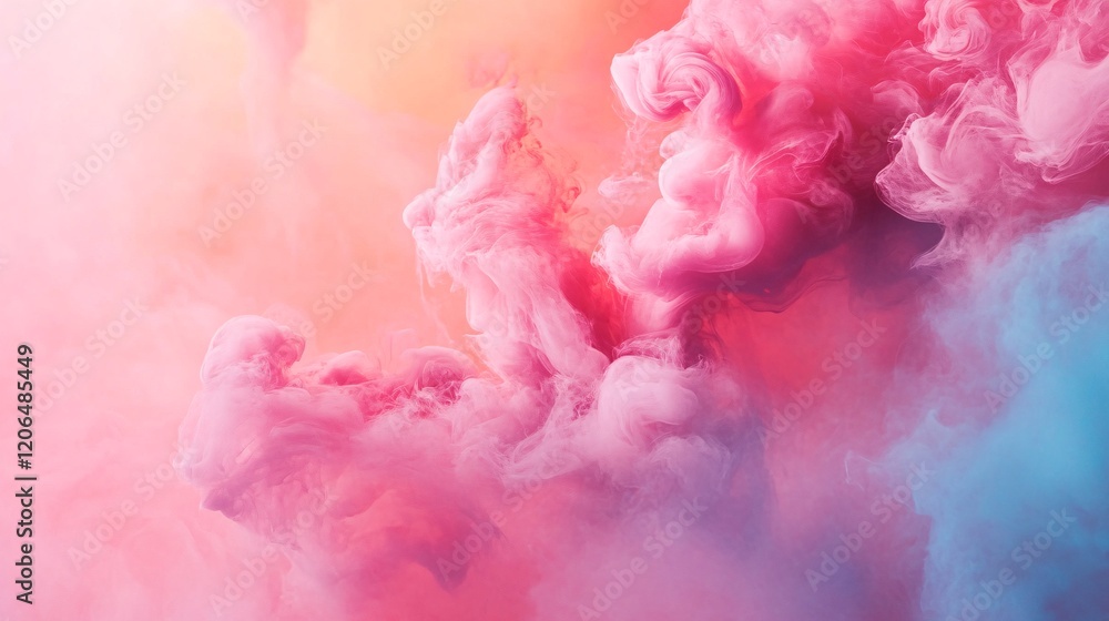 Poster pink and blue ink mixing in water creating abstract shapes