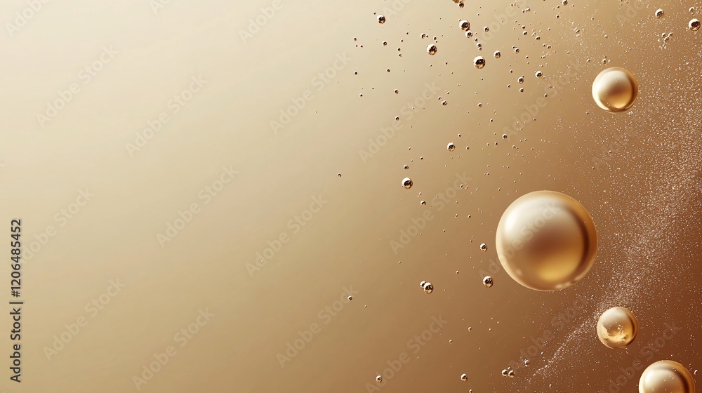 Poster golden spheres floating and reflecting light in a gradient background