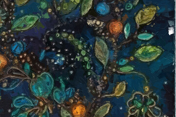 Various oil paintings, floral landscapes, chrysanthemums, marine creatures, tigers, and beauty