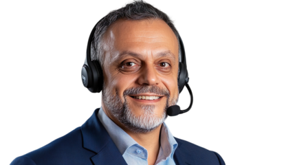 Smiling Middle-Aged Man Wearing Business Suit Headset Transparent Background 