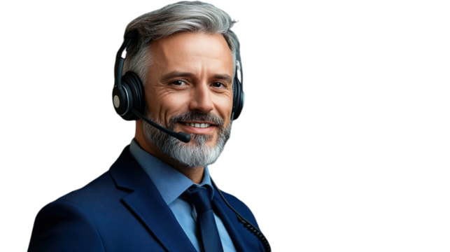 Business Leader Wearing Suit Headphones Transparent Background