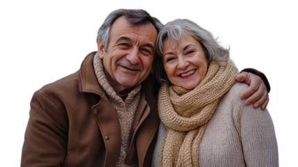 Happy Middle-Aged Couple Smiling Outdoors Autumn Clothing Style