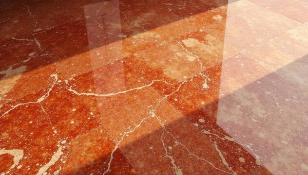Warm terracotta marble floor with subtle red veining, terracotta, flooring