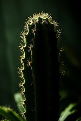 Naklejka premium Close-up of a cactus with spines against a dark background.