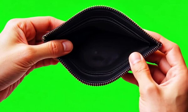 someone opens an empty wallet on green screen