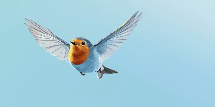 Robin in realistic style red blue white colors
