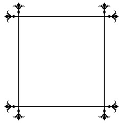 Elegant floral frame. Black outline border. Symmetrical corner pattern. Vintage decorative design.