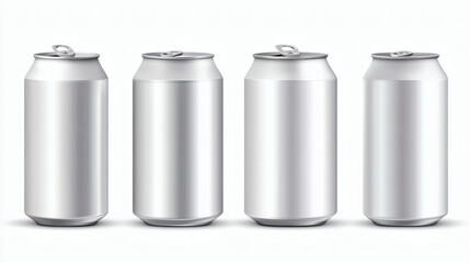 mockup template of four aluminum beverage cans isolated on white background