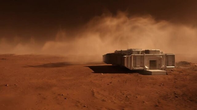 
base on mars in the middle of a storm