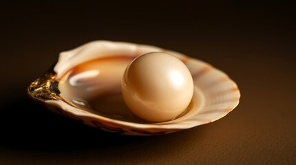 Creamy pearl nestled in shell.