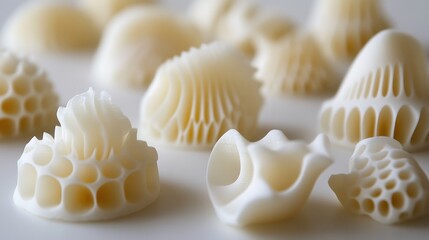 Intricate 3D-Printed Sculptures: A Collection of Whimsical, Creamy White, Honeycomb-Like Designs