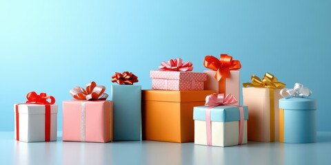 Colorful Gift Boxes with Bows Presents Arrangement Birthday Celebration Holiday Gifts