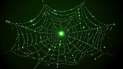 Naklejka premium Intricate spiderweb glistening with morning dew, a mesmerizing display of nature's artistry.