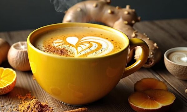 Ginger turmeric elixir in a glass, a healthy and vibrant herbal beverage with healing properties