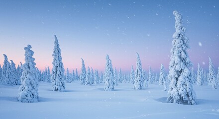 Fototapeta premium A frozen forest where the trees are made of shimmering ice and glow faintly