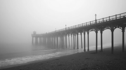 Obraz premium Misty Pier on a Grey Coastal Morning