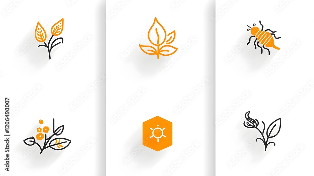 Aufkleber collection of 6 linear icons illustrating key botanical concepts such as ecosystem pollination leaf 