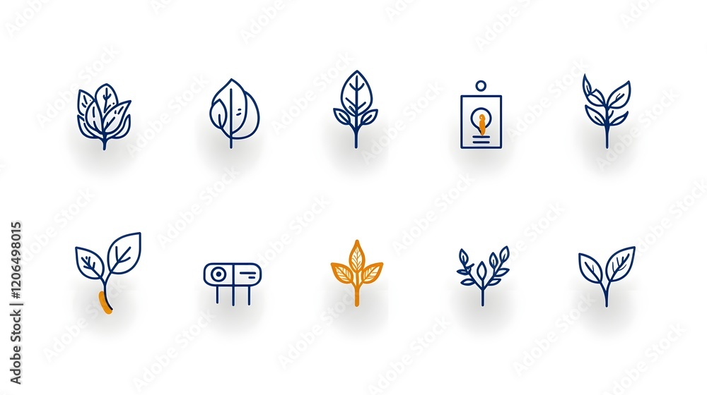 Aufkleber collection of 6 linear icons that simply and modernly illustrate key botanical concepts such as ecos