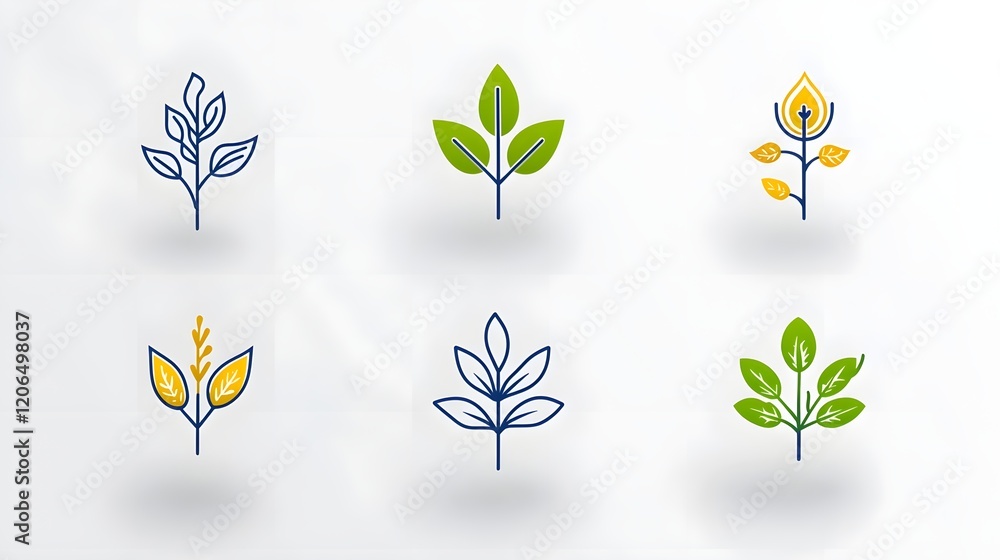 Leinwandbilder Collection of 6 linear icons simple and modern icons illustrating key botanical concepts such as ecosystem pollination leaf patterns and other natural science symbols in a linear minimalist style