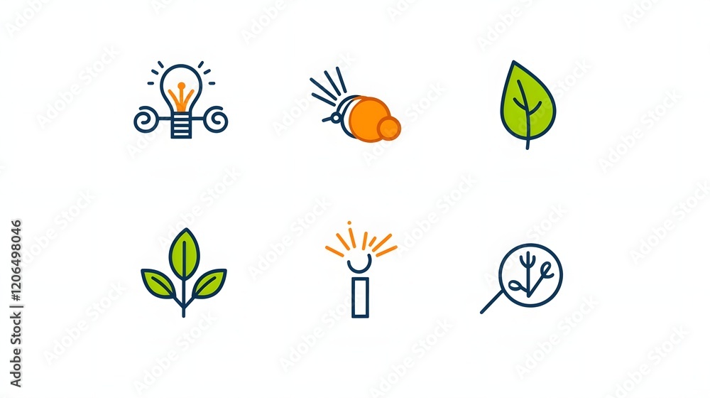 Fototapete this image showcases a collection of linear minimalist icons that illustrate various botanical conce