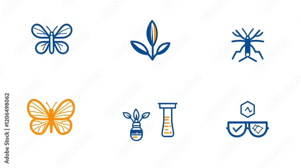 Leinwandbilder Collection of 6 linear icons simple and modern icons illustrating key botanical concepts such as ecosystem pollination leaf patterns and other natural science symbols in a linear minimalist style