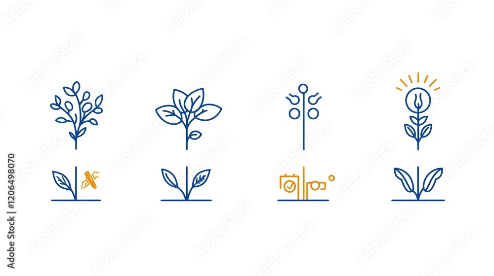 Leinwandbilder collection of 6 linear icons simply and elegantly illustrating key botanical and natural science con
