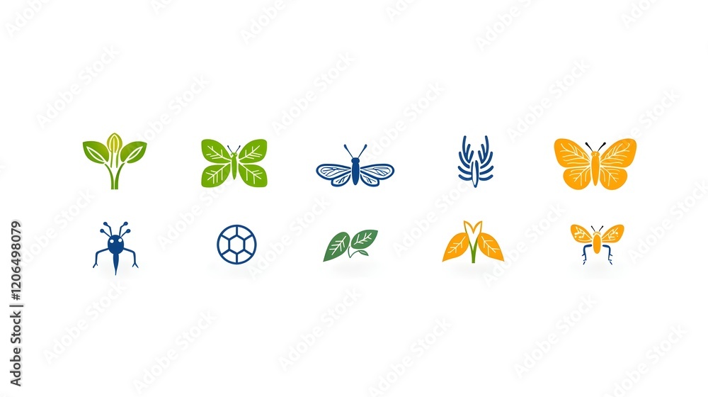 Aufkleber collection of 6 simple and modern linear icons illustrating key botanical concepts such as ecosystem
