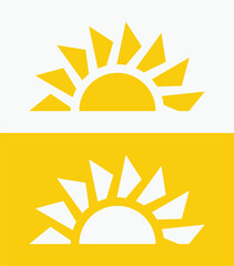 icon set Yellow half sun , including shining rays, sunset designs, solar energy, and star-inspired illustrations. Perfect for representing warmth, tanning, and bright energy.