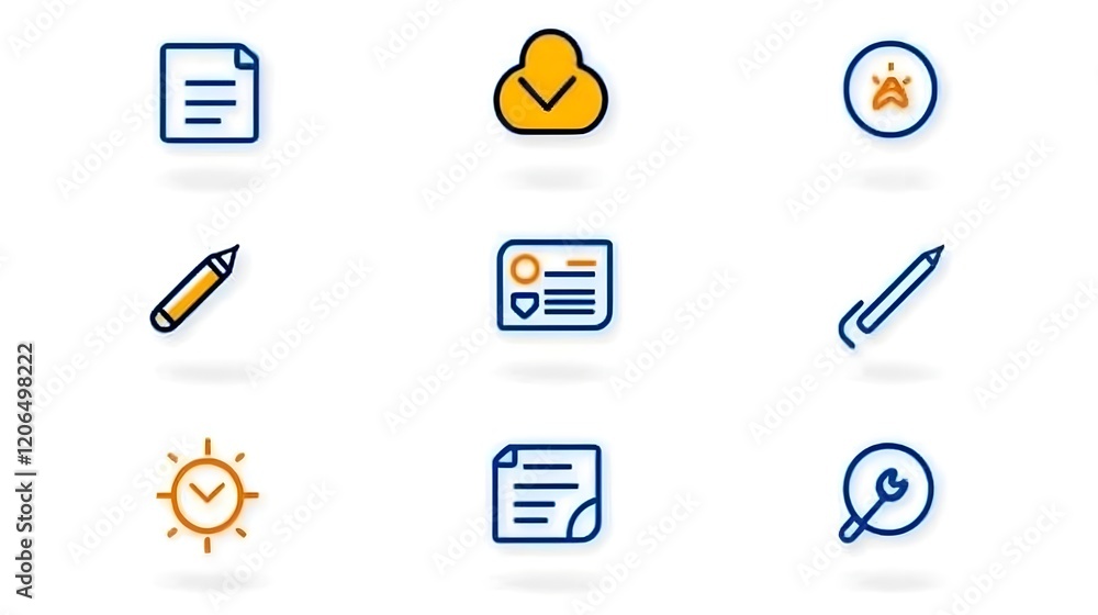 Poster A set of clean linear icons designed to represent various elements of digital form filling data entry and online processes  These icons can be used to depict an efficient workflow