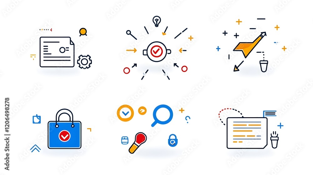 Poster This image showcases a set of 6 clean  thin line icons designed to represent various elements of digital form filling  data entry  and online workflow processes